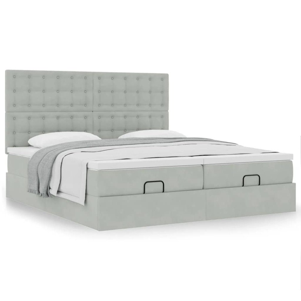 vidaXL Ottoman sängram med madrasser ljusgrå 200x200 cm sammet