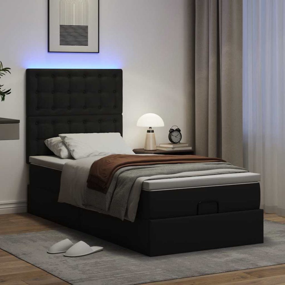 vidaXL Ottoman sängram med madrass svart 90x190 cm konstläder