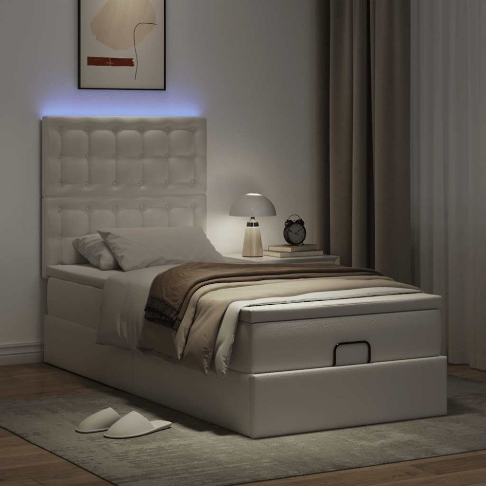 vidaXL Ottoman sängram med madrass vit 90x200 cm konstläder