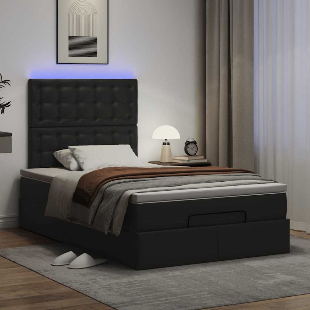 vidaXL Ottoman sängram med madrass svart 120x190 cm konstläder