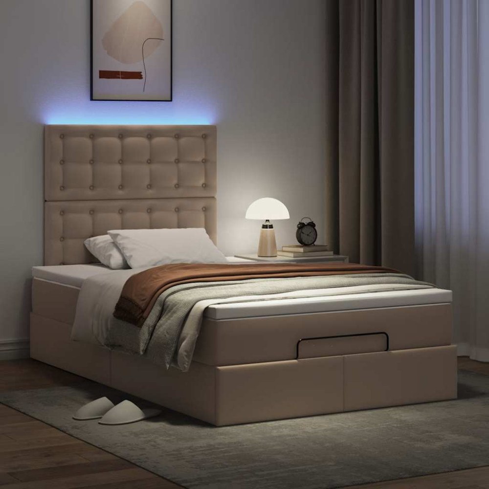 vidaXL Ottoman sängram med madrass cappuccino 120x190 cm konstläder