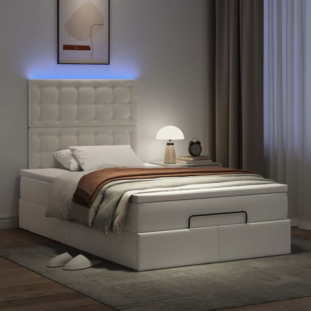 vidaXL Ottoman sängram med madrass vit 120x200 cm konstläder