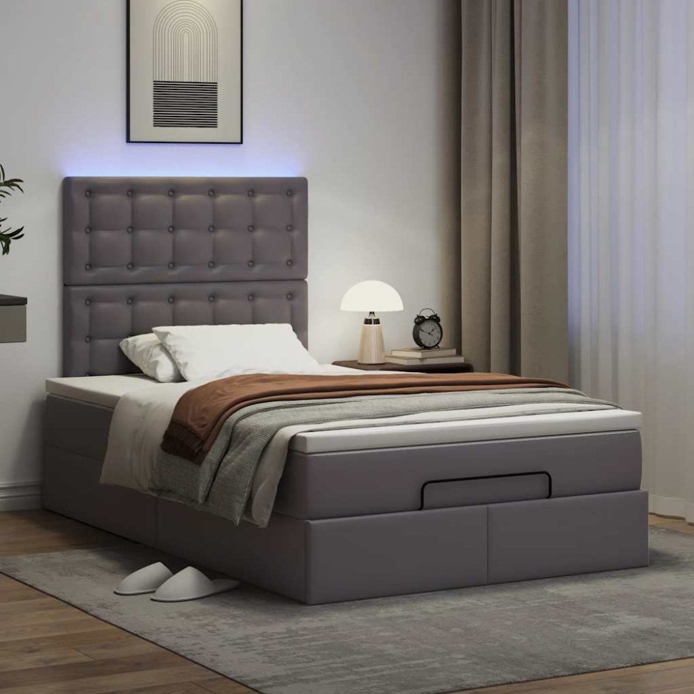vidaXL Ottoman sängram med madrass grå 120x200 cm konstläder