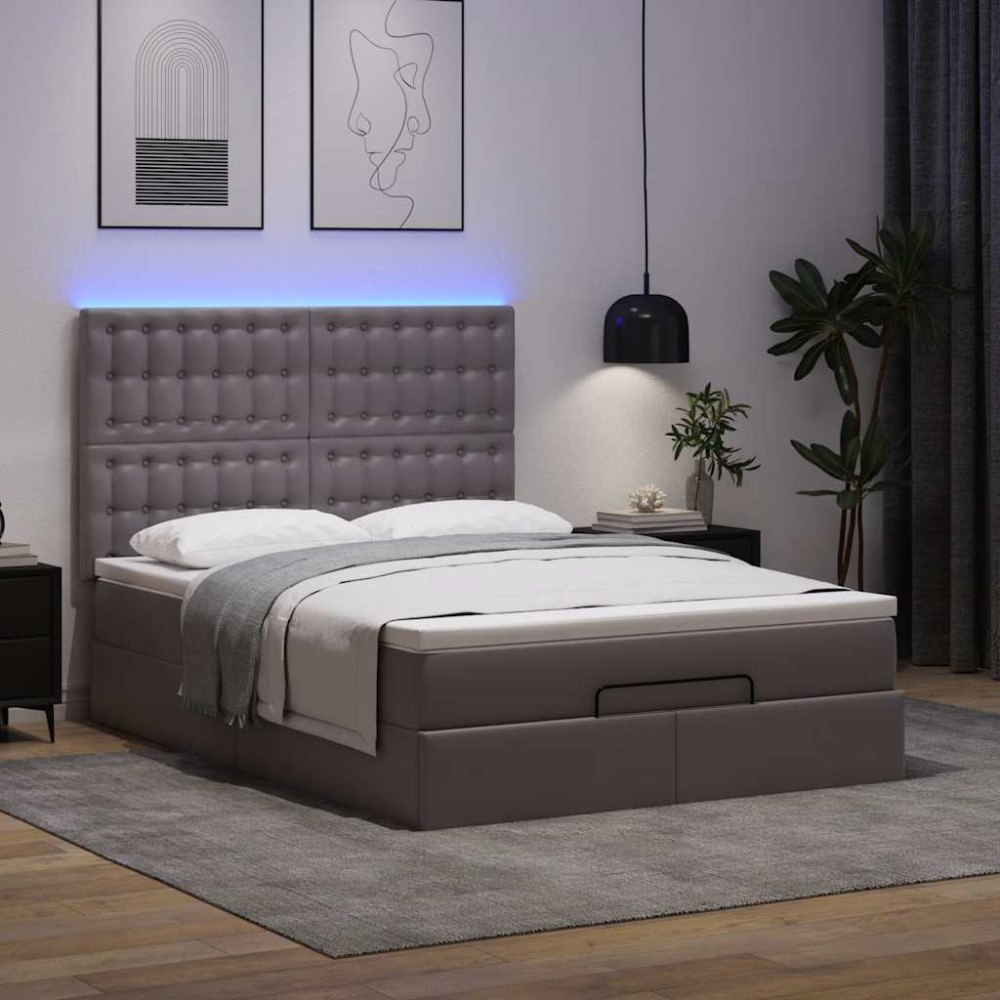 vidaXL Ottoman sängram med madrass grå 140x190 cm konstläder
