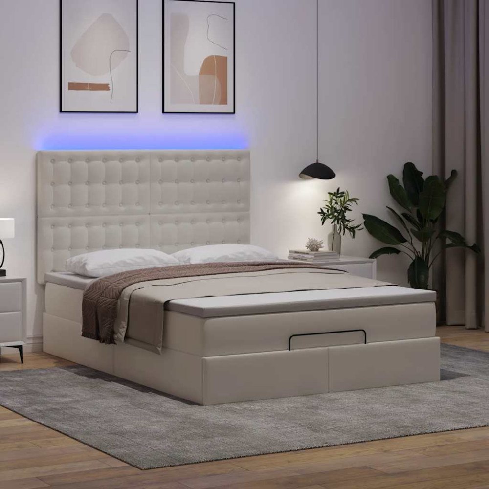 vidaXL Ottoman sängram med madrass vit 140x200 cm konstläder