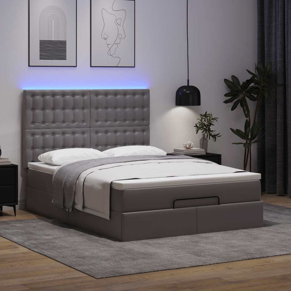 vidaXL Ottoman sängram med madrass grå 140x200 cm konstläder