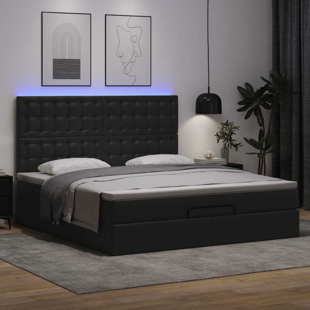 vidaXL Ottoman sängram med madrass svart 160x200 cm konstläder