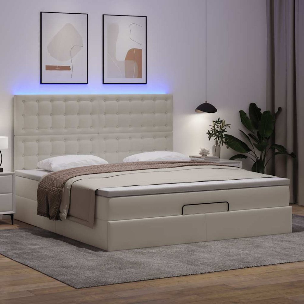 vidaXL Ottoman sängram med madrass vit 160x200 cm konstläder