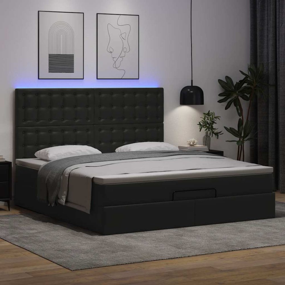 vidaXL Ottoman sängram med madrass svart 180x200 cm konstläder