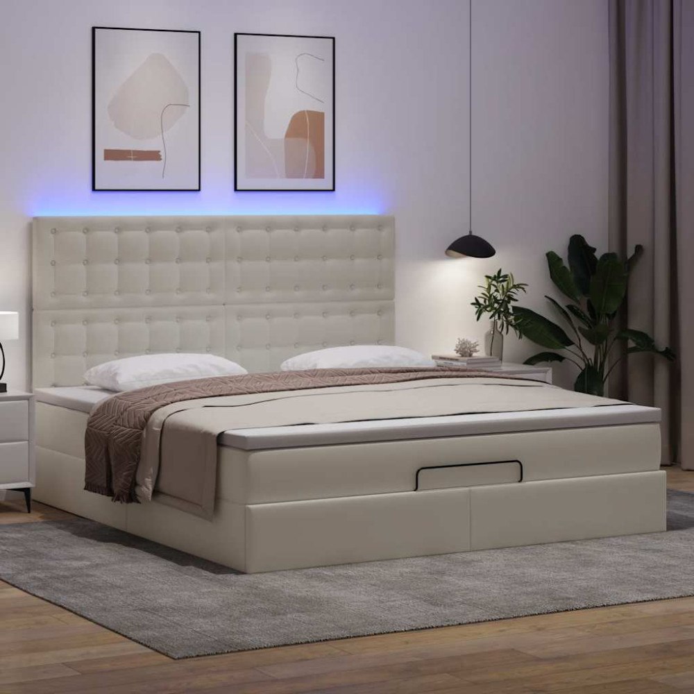 vidaXL Ottoman sängram med madrass vit 180x200 cm konstläder