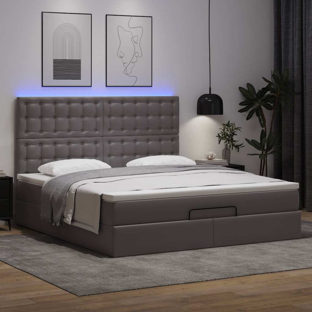 vidaXL Ottoman sängram med madrass grå 180x200 cm konstläder