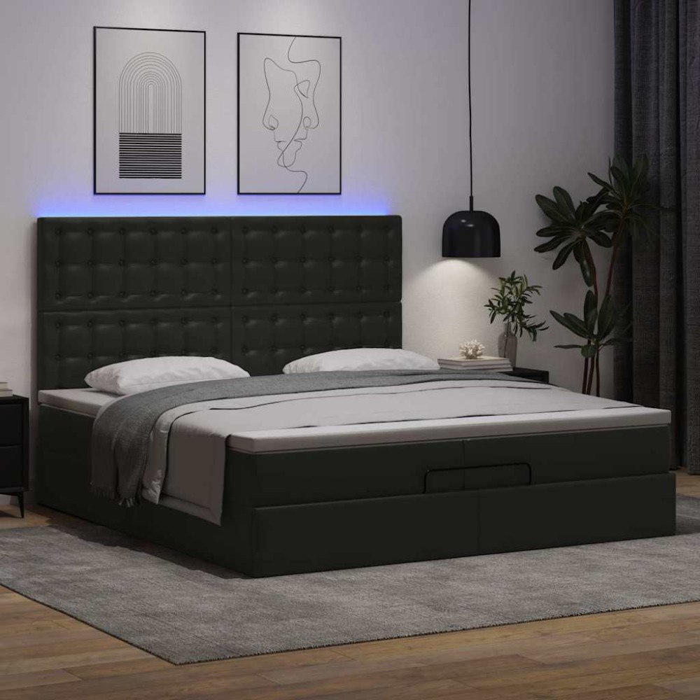 vidaXL Ottoman sängram med madrasser svart 200x200 cm konstläder