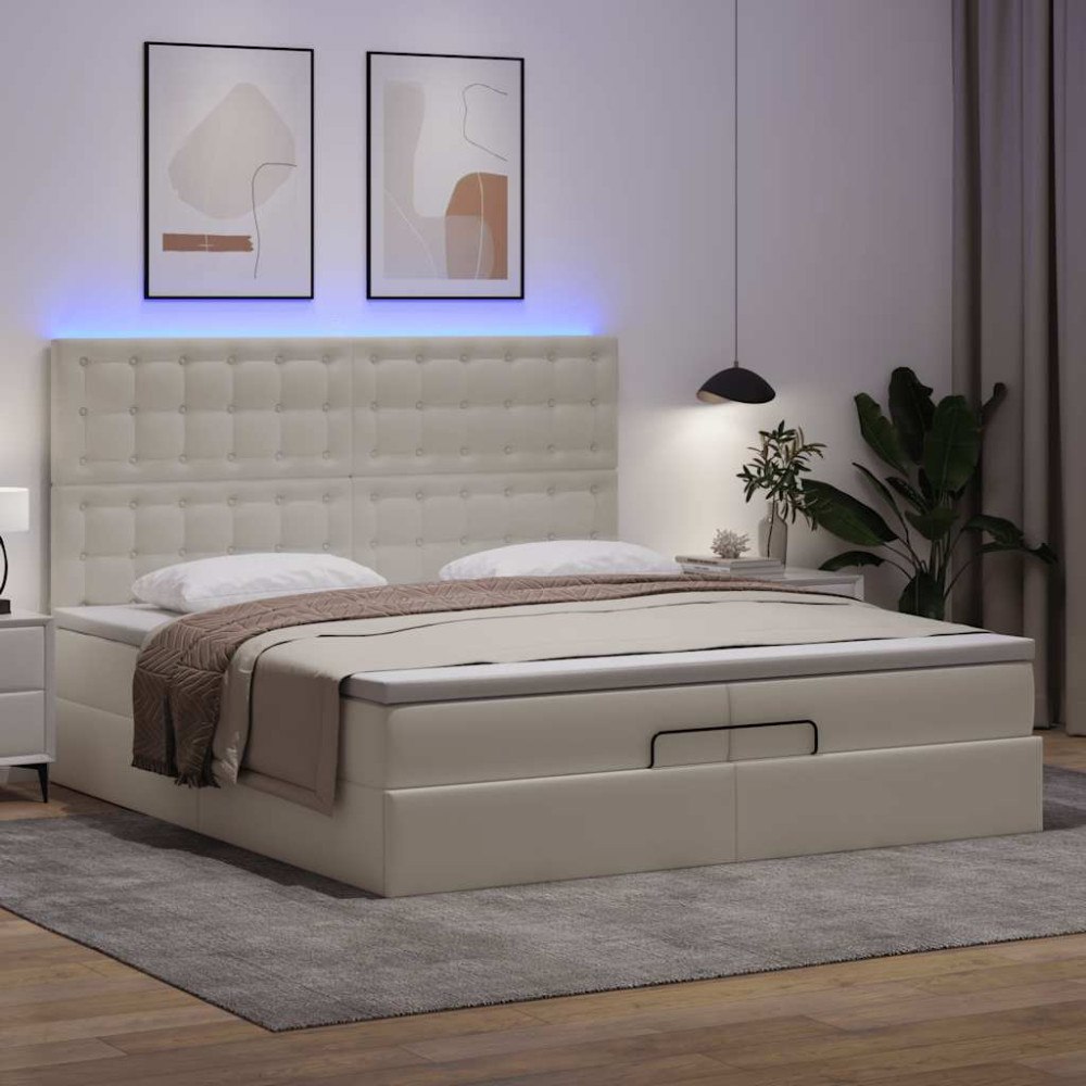 vidaXL Ottoman sängram med madrasser vit 200x200 cm konstläder