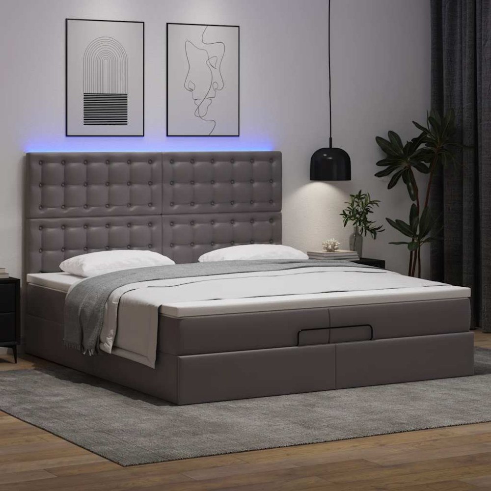 vidaXL Ottoman sängram med madrasser grå 200x200 cm konstläder