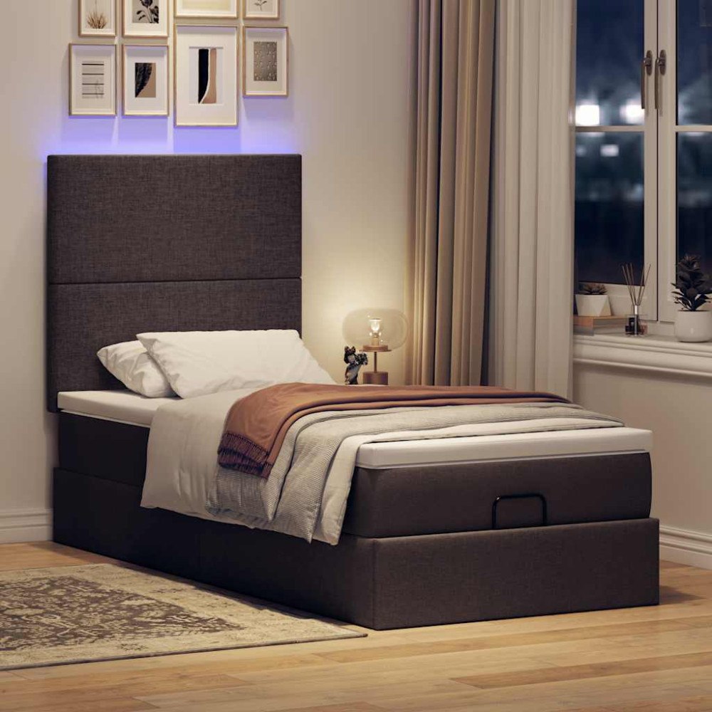 vidaXL Ottoman sängram med madrass mörkbrun 80x200 cm tyg