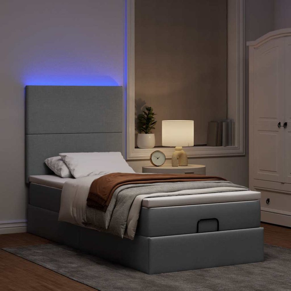 vidaXL Ottoman sängram med madrass ljusgrå 90x190 cm tyg