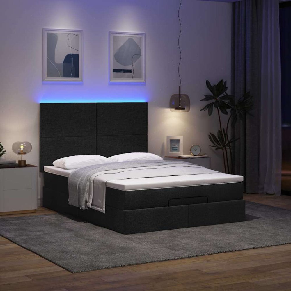 vidaXL Ottoman sängram med madrass svart 140x200 cm tyg