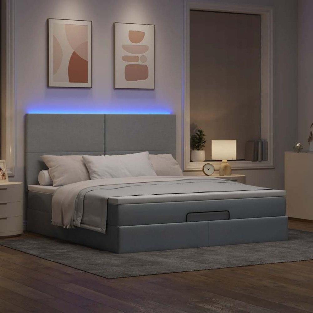 vidaXL Ottoman sängram med madrass ljusgrå 160x200 cm tyg