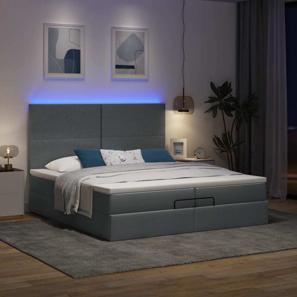vidaXL Ottoman sängram med madrasser mörkgrå 200x200 cm tyg