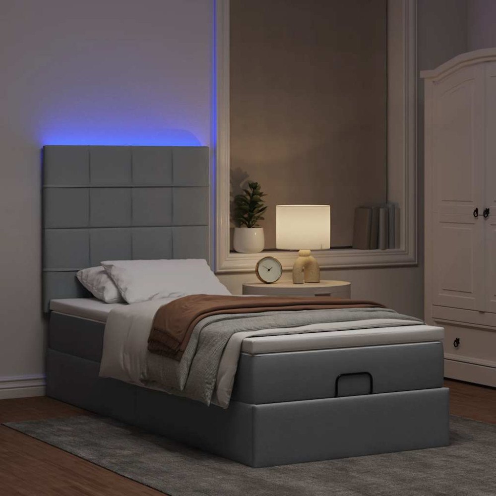vidaXL Ottoman sängram med madrass ljusgrå 100x200 cm tyg
