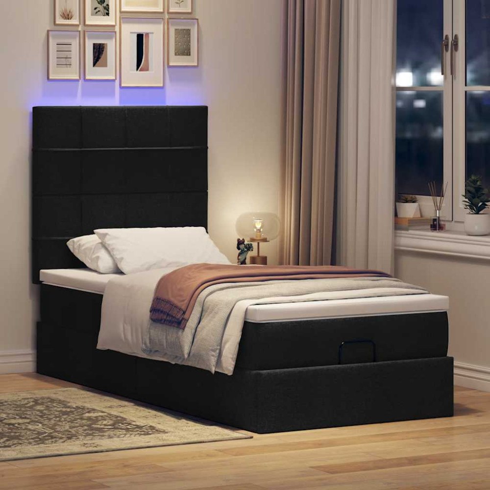 vidaXL Ottoman sängram med madrass svart 100x200 cm tyg