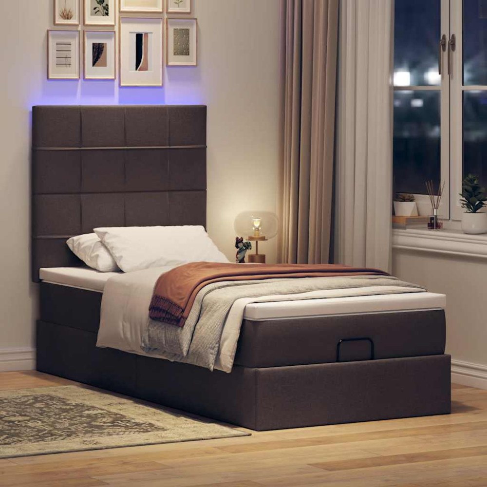 vidaXL Ottoman sängram med madrass mörkbrun 100x200 cm tyg