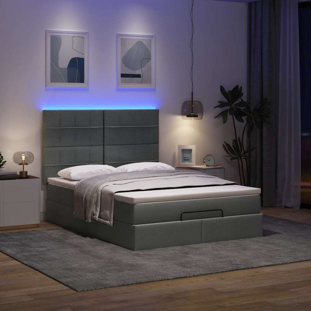 vidaXL Ottoman sängram med madrass mörkgrå 140x200 cm tyg