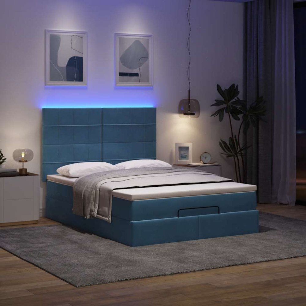 vidaXL Ottoman sängram med madrass blå 140x200 cm tyg