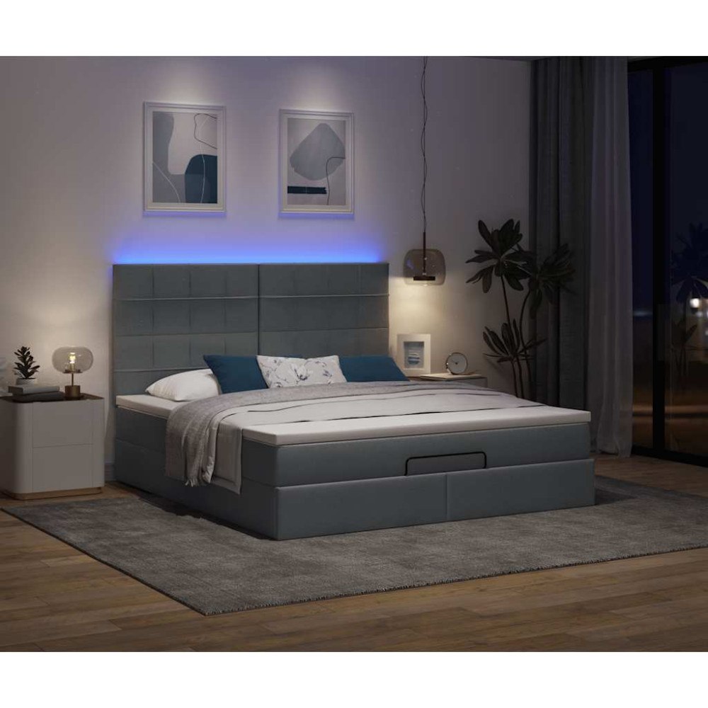 vidaXL Ottoman sängram med madrass mörkgrå 160x200 cm tyg
