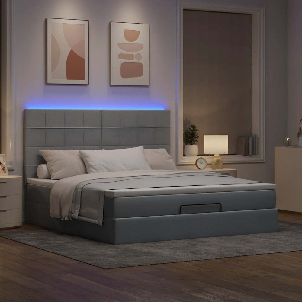 vidaXL Ottoman sängram med madrass ljusgrå 180x200 cm tyg
