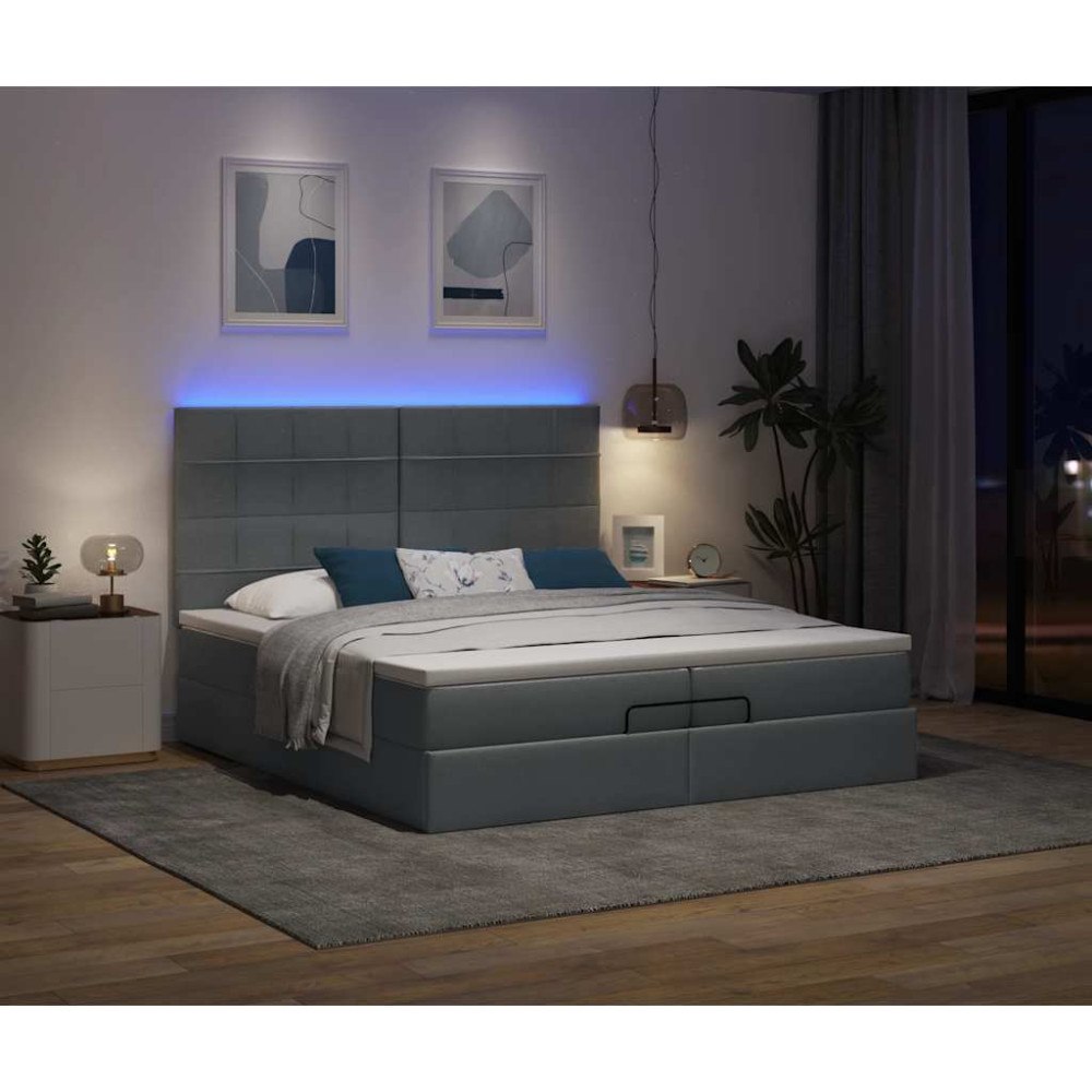 vidaXL Ottoman sängram med madrasser mörkgrå 200x200 cm tyg