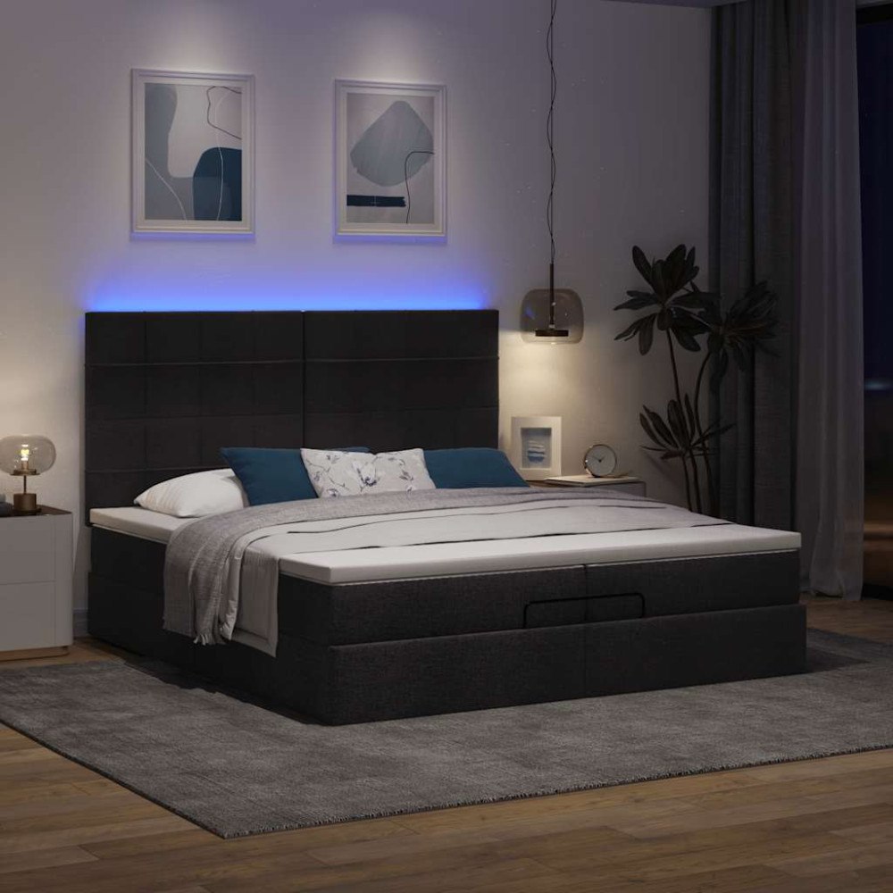 vidaXL Ottoman sängram med madrasser svart 200x200 cm tyg