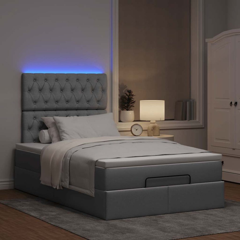 vidaXL Ottoman sängram med madrass ljusgrå 120x190 cm tyg