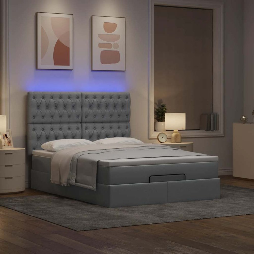 vidaXL Ottoman sängram med madrass ljusgrå 140x200 cm tyg