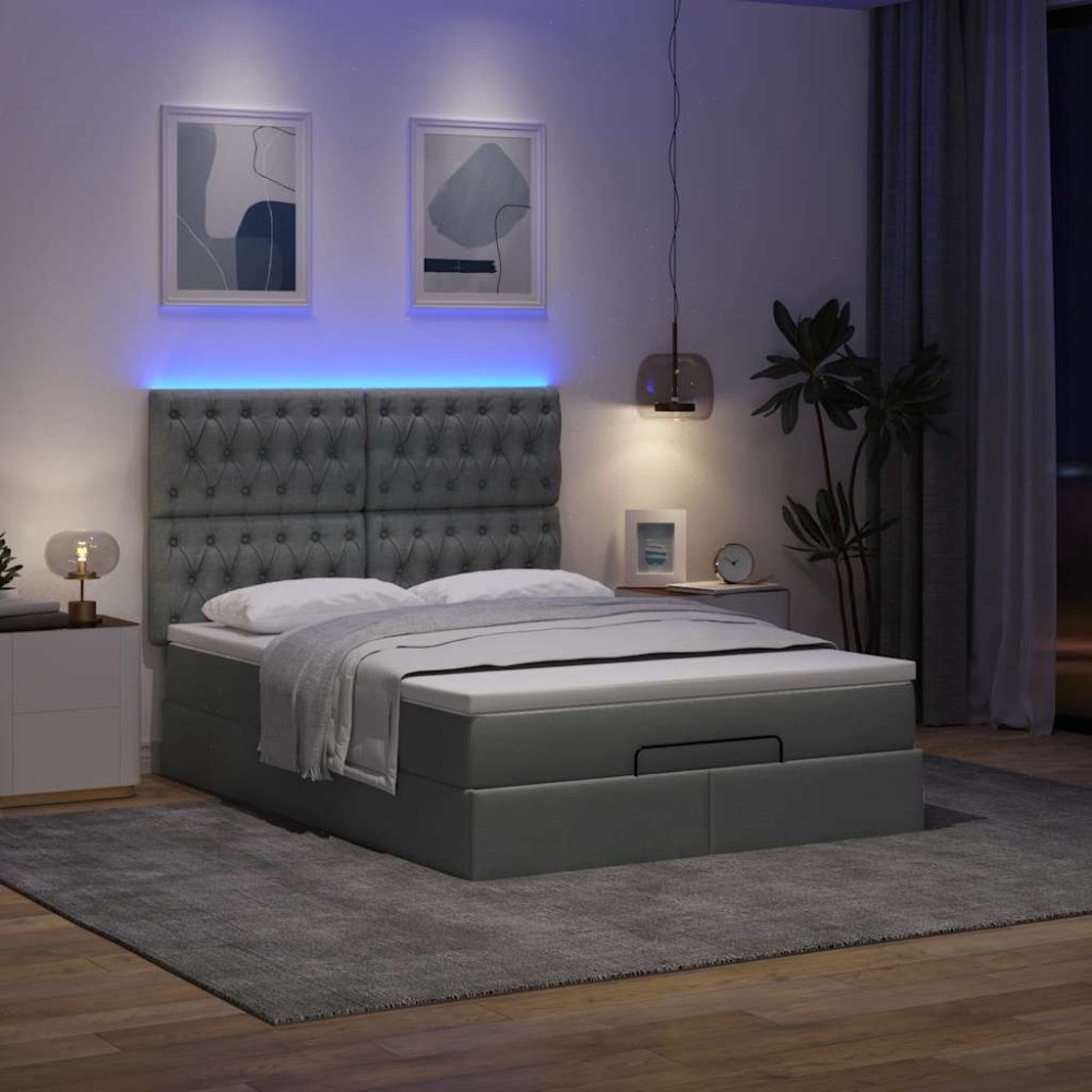 vidaXL Ottoman sängram med madrass mörkgrå 140x200 cm tyg