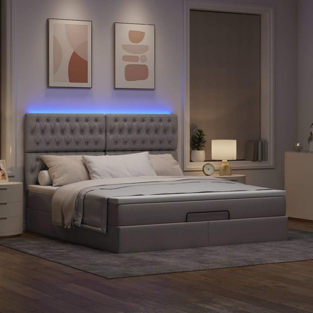 vidaXL Ottoman sängram med madrass taupe 160x200 cm tyg