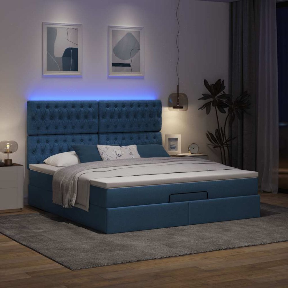 vidaXL Ottoman sängram med madrass blå 160x200 cm tyg