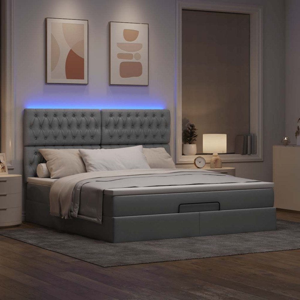 vidaXL Ottoman sängram med madrass ljusgrå 180x200 cm tyg