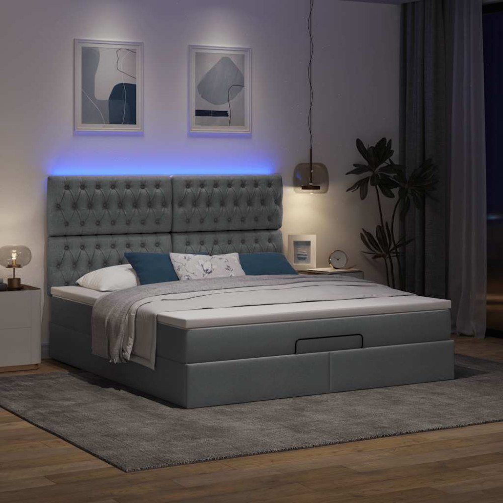 vidaXL Ottoman sängram med madrass mörkgrå 180x200 cm tyg