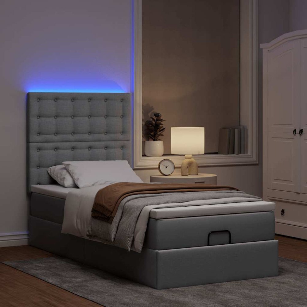 vidaXL Ottoman sängram med madrass ljusgrå 90x190 cm tyg