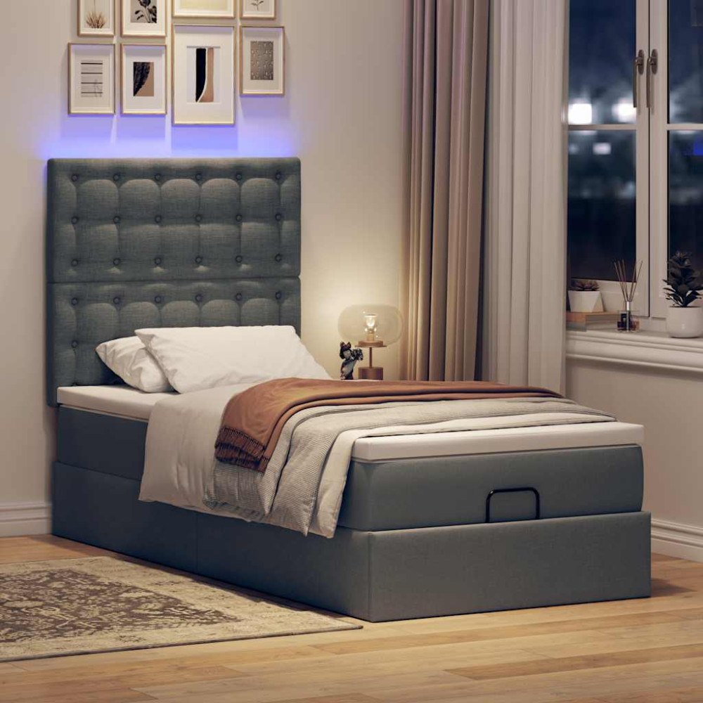 vidaXL Ottoman sängram med madrass mörkgrå 90x190 cm tyg