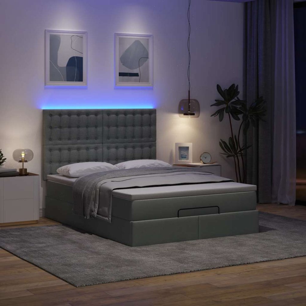 vidaXL Ottoman sängram med madrass mörkgrå 140x200 cm tyg