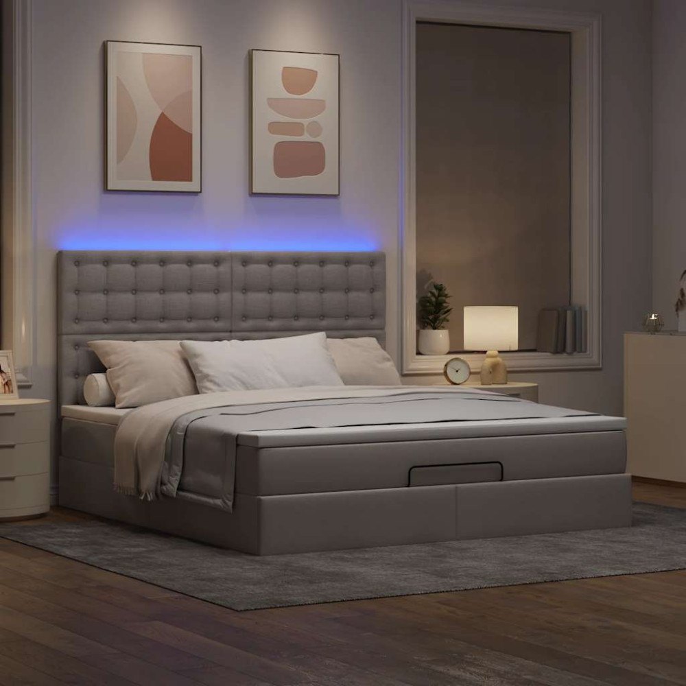 vidaXL Ottoman sängram med madrass taupe 160x200 cm tyg