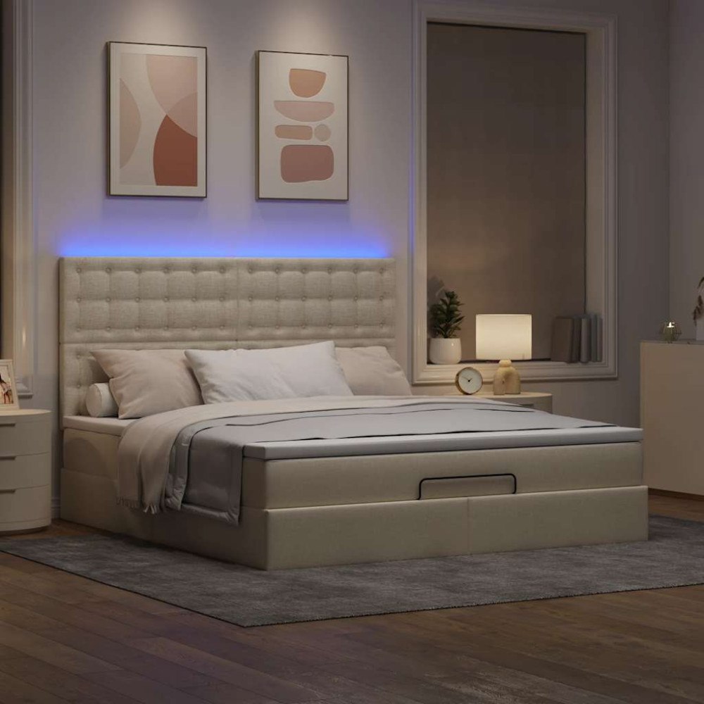 vidaXL Ottoman sängram med madrass gräddvit 160x200 cm tyg