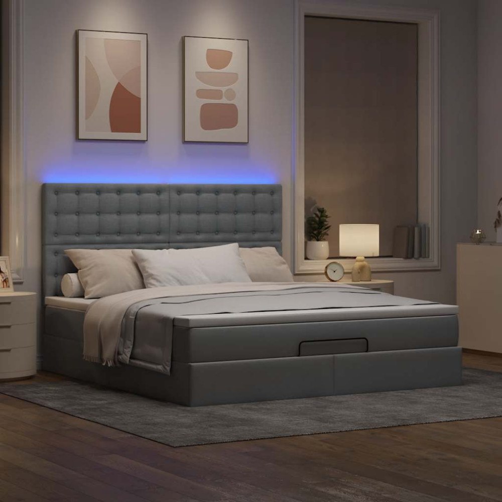 vidaXL Ottoman sängram med madrass ljusgrå 180x200 cm tyg