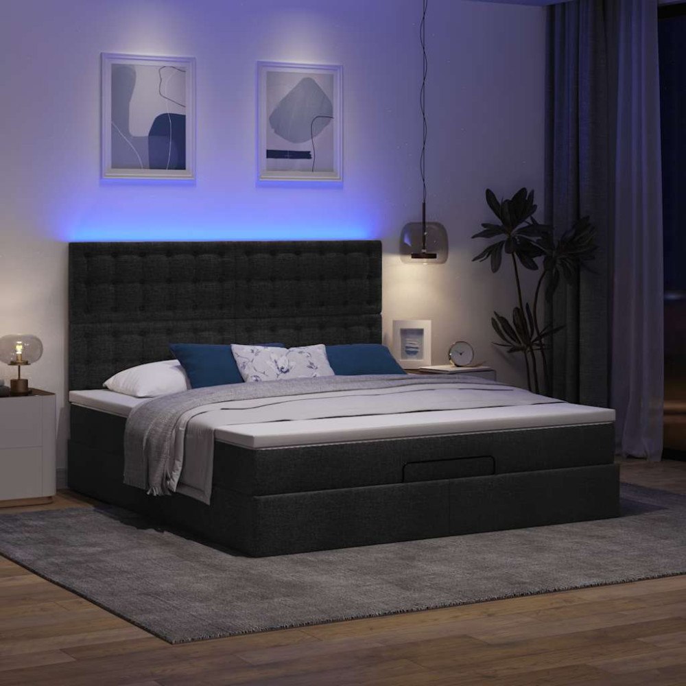 vidaXL Ottoman sängram med madrass svart 180x200 cm tyg