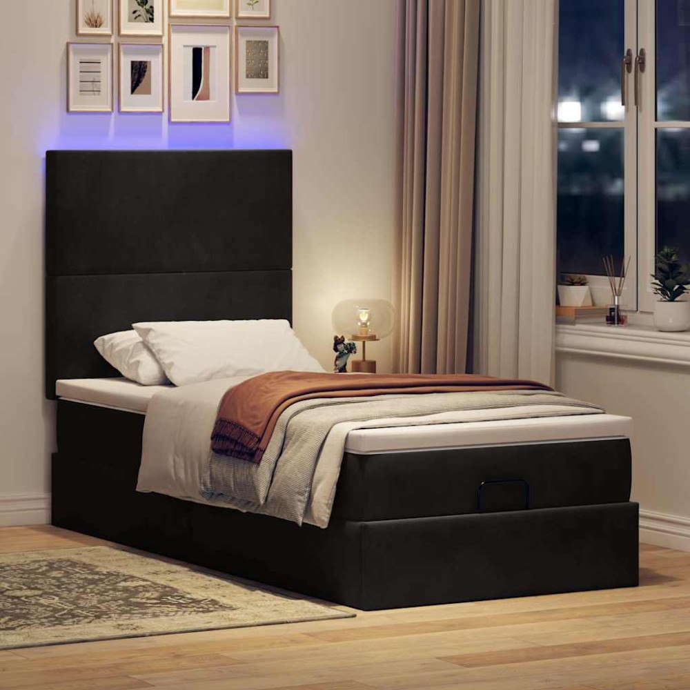 vidaXL Ottoman sängram med madrasser svart 80x200 cm sammet
