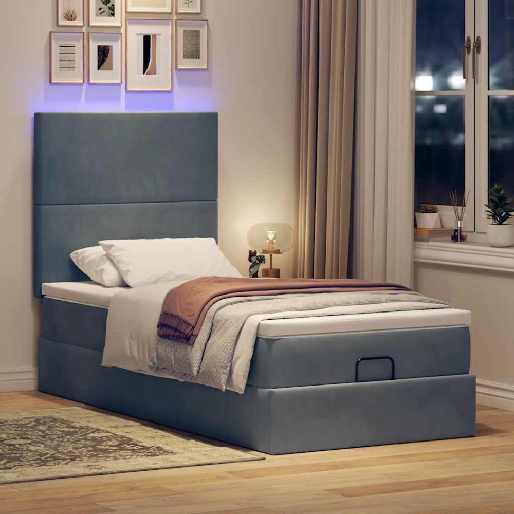 vidaXL Ottoman sängram med madrasser mörkgrå 90x190 cm sammet