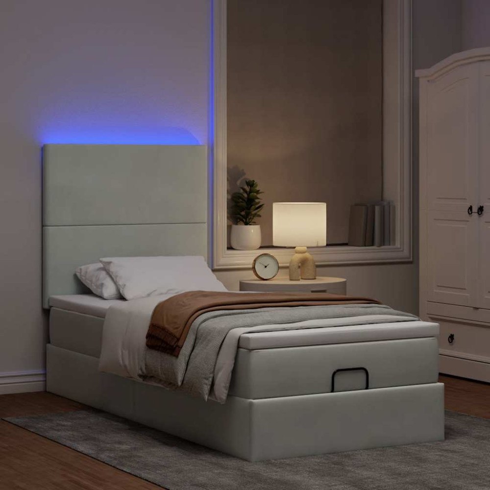 vidaXL Ottoman sängram med madrasser ljusgrå 90x200 cm sammet