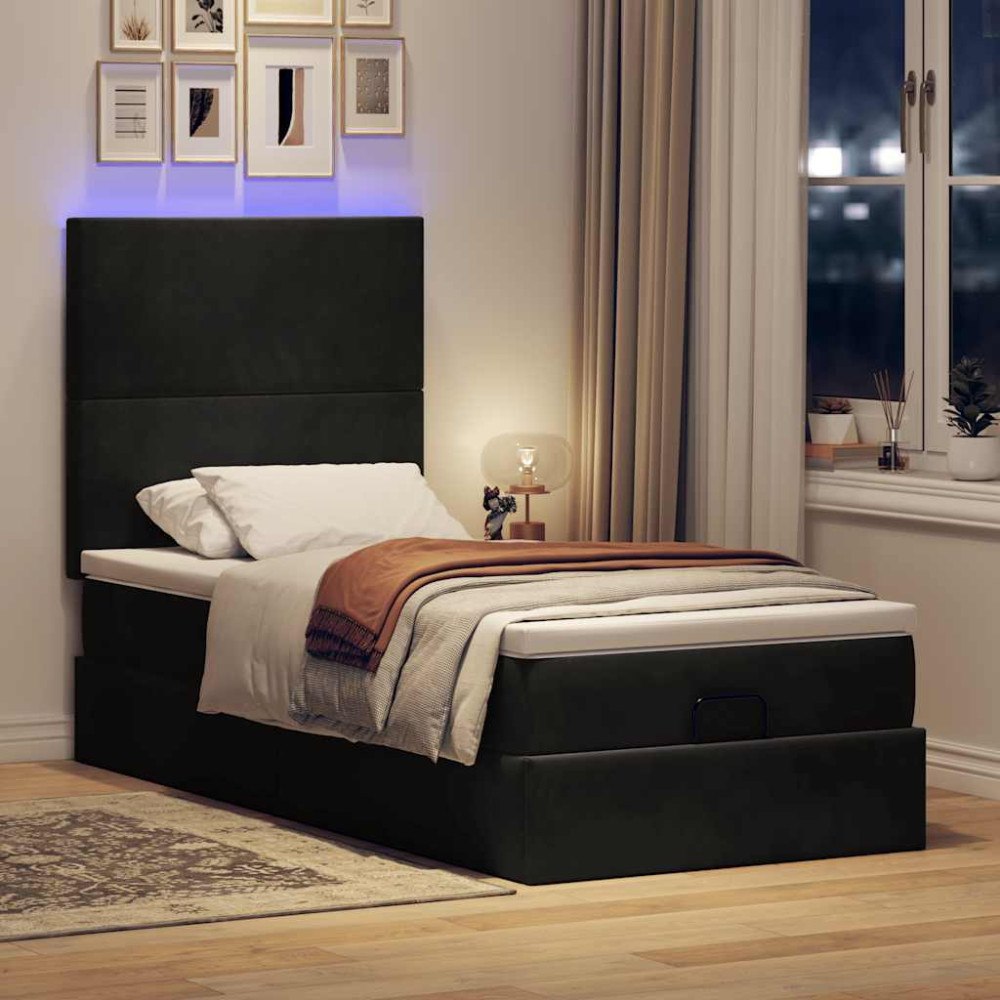 vidaXL Ottoman sängram med madrasser svart 90x200 cm sammet